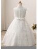 Ivory Lace Beaded Wedding Flower Girl Dress